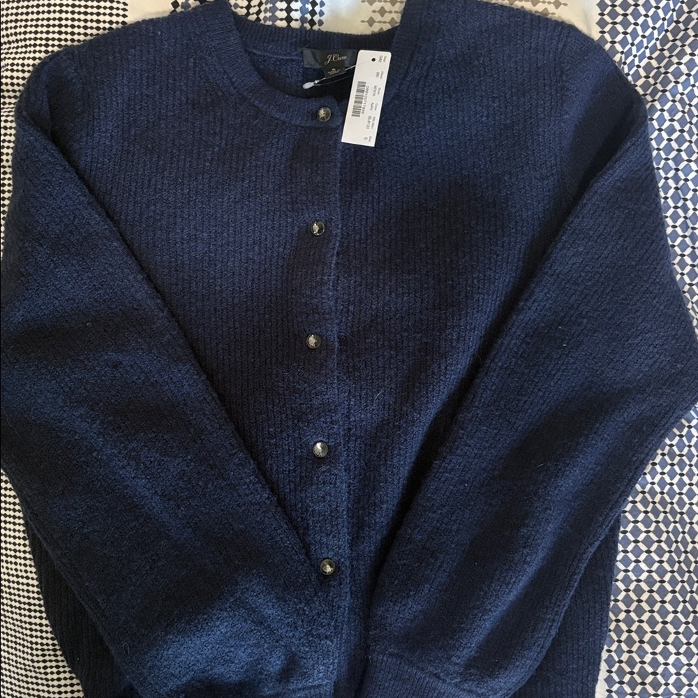 NWT J Crew Marino Wool Alpaca blend cardigan sweater crystal navy small